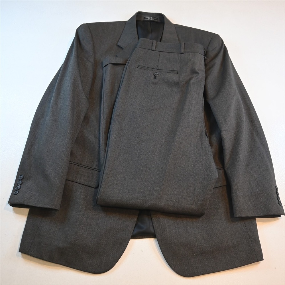 Bernhard Altmann 44L 38x34 Brown Gray Barleycorn 100% Wool Jacket Pants Suit